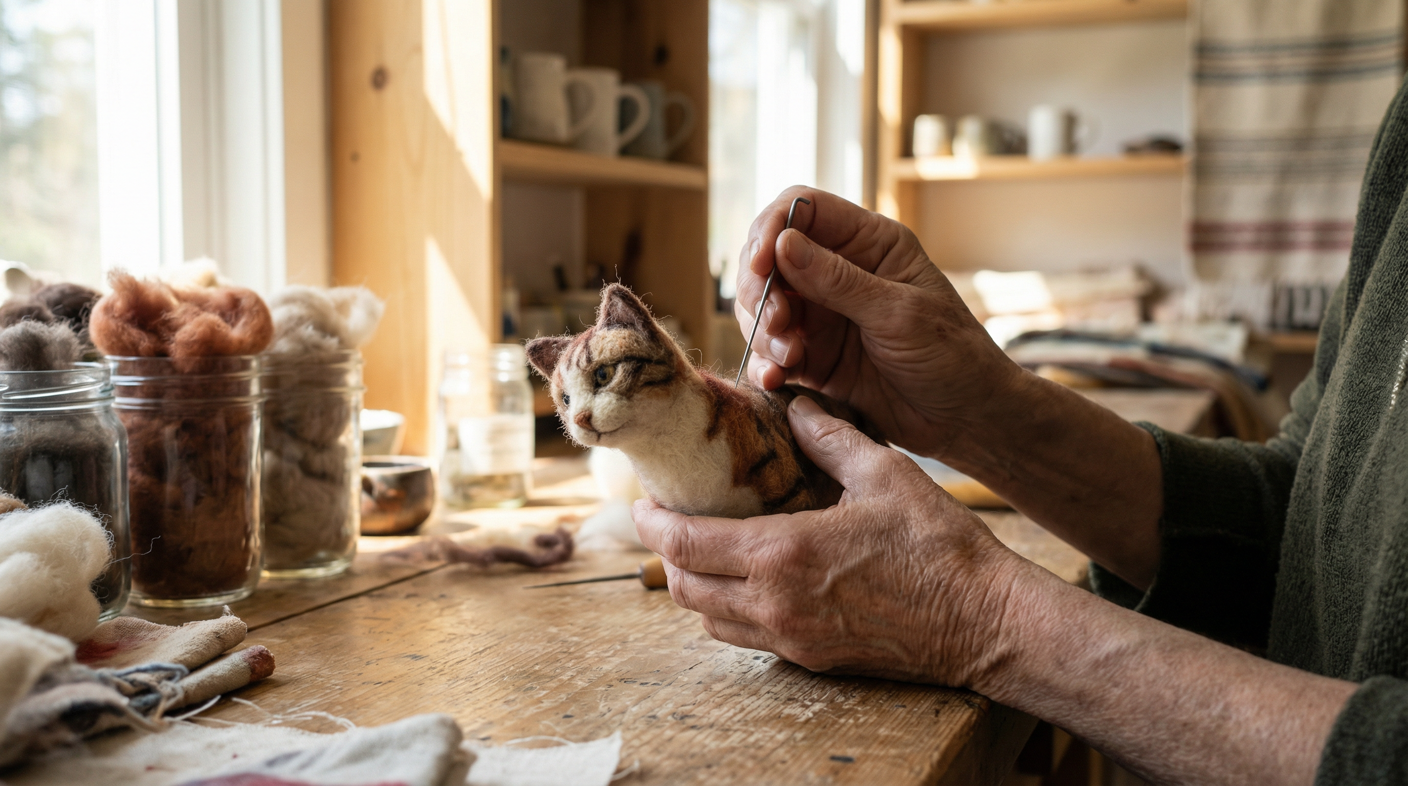 Artisan crafting wool figurine